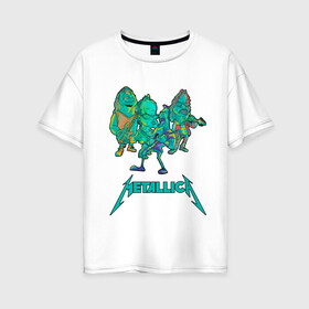 Женская футболка хлопок Oversize с принтом Metallica зеленый неон , 100% хлопок | свободный крой, круглый ворот, спущенный рукав, длина до линии бедер
 | metal | metalhead | metallica | rock | джеймсхетфилд | кирк хэммет | ларс ульрих | металика | металл | металлика | роберт трухильо | робот | рок