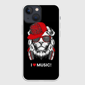 Чехол для iPhone 13 mini с принтом I love music ,  |  | art | creativity | drawing | graphics | ph | picture | бейсболка | голова | графика | грива | дикий | животное | искусство | картинка | красный | крутой | лев | лучший | модный | музыка | наушники | очки | рисунок | сердце