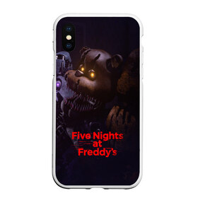 Чехол для iPhone XS Max матовый с принтом Five Nights at Freddys , Силикон | Область печати: задняя сторона чехла, без боковых панелей | five nights at freddy s | game | horror | игры | механические куклы | ночь | охранник | пять ночей у фредди | светящиеся глаза | ужас