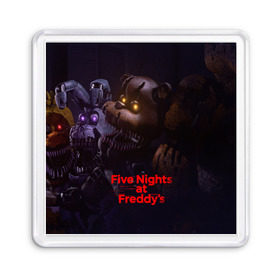 Магнит 55*55 с принтом Five Nights at Freddy`s , Пластик | Размер: 65*65 мм; Размер печати: 55*55 мм | five nights at freddy s | game | horror | игры | механические куклы | ночь | охранник | пять ночей у фредди | светящиеся глаза | ужас