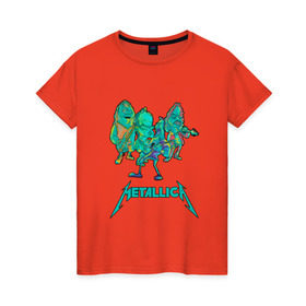 Женская футболка хлопок с принтом Metallica зеленый неон , 100% хлопок | прямой крой, круглый вырез горловины, длина до линии бедер, слегка спущенное плечо | metal | metalhead | metallica | rock | джеймсхетфилд | кирк хэммет | ларс ульрих | металика | металл | металлика | роберт трухильо | робот | рок