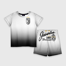 Детский костюм с шортами 3D с принтом Ювентус ,  |  | bianconeri | juve | juventus | италия | роналду | серия а | турин | форма | футбол | футболист | футбольная | футбольный клуб | черно белые | юве | ювентус