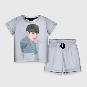 Детский костюм с шортами 3D с принтом Jeon Jungkook ,  |  | bts | gucci | jeon jungkook | k pop | korean pop | music | бтс | гуси | гучи | гуччи | кей поп | коллаб | чон чонгук