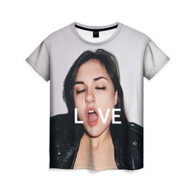 Женская футболка 3D с принтом Sasha Grey LOVE , 100% полиэфир ( синтетическое хлопкоподобное полотно) | прямой крой, круглый вырез горловины, длина до линии бедер | brazzers | грей | лицо | любовь | рот | саша