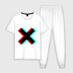 Мужская пижама хлопок с принтом X - Глитч , 100% хлопок | брюки и футболка прямого кроя, без карманов, на брюках мягкая резинка на поясе и по низу штанин
 | x | глитч | икс
