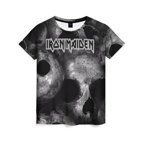 Женская футболка 3D с принтом Iron Maiden , 100% полиэфир ( синтетическое хлопкоподобное полотно) | прямой крой, круглый вырез горловины, длина до линии бедер | бас | британия | брюс дикинсон | гитара | группа | дева | железная | метал | нико макбрэйн | рок | стив харрис | хеви | яник герс