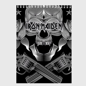 Скетчбук с принтом Iron Maiden , 100% бумага
 | 48 листов, плотность листов — 100 г/м2, плотность картонной обложки — 250 г/м2. Листы скреплены сверху удобной пружинной спиралью | бас | британия | брюс дикинсон | гитара | группа | дева | железная | метал | нико макбрэйн | рок | стив харрис | хеви | яник герс