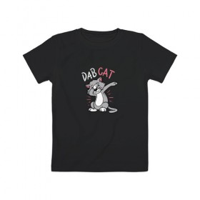 Детская футболка хлопок с принтом Dab Cat , 100% хлопок | круглый вырез горловины, полуприлегающий силуэт, длина до линии бедер | Тематика изображения на принте: 