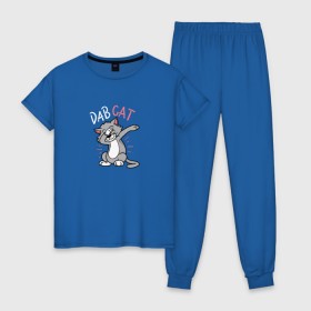 Женская пижама хлопок с принтом Dab Cat , 100% хлопок | брюки и футболка прямого кроя, без карманов, на брюках мягкая резинка на поясе и по низу штанин | 