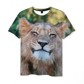 Мужская футболка 3D с принтом Улыбка львицы , 100% полиэфир | прямой крой, круглый вырез горловины, длина до линии бедер | Тематика изображения на принте: голова | животные | кот | кошка | лев | лицо | львица | прикол | прикольные | природа | смешные | тигр | тигрица | улыбается | улыбка | юмор