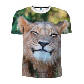 Мужская футболка 3D спортивная с принтом Улыбка львицы , 100% полиэстер с улучшенными характеристиками | приталенный силуэт, круглая горловина, широкие плечи, сужается к линии бедра | голова | животные | кот | кошка | лев | лицо | львица | прикол | прикольные | природа | смешные | тигр | тигрица | улыбается | улыбка | юмор