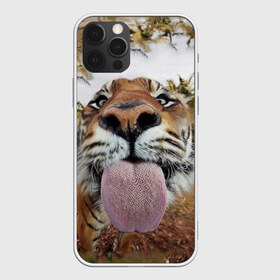 Чехол для iPhone 12 Pro Max с принтом Тигр показывает язык , Силикон |  | Тематика изображения на принте: голова | животные | кот | кошка | лев | лицо | прикол | прикольные | природа | смешные 
 животные | тигр | тигрица | юмор | язык
