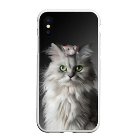 Чехол для iPhone XS Max матовый с принтом Кот и мышка , Силикон | Область печати: задняя сторона чехла, без боковых панелей | Тематика изображения на принте: животные | кот | котенок | кошка | крыса | мышка | мышь | перс | персидский кот | серый