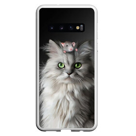 Чехол для Samsung Galaxy S10 с принтом Кот и мышка , Силикон | Область печати: задняя сторона чехла, без боковых панелей | Тематика изображения на принте: животные | кот | котенок | кошка | крыса | мышка | мышь | перс | персидский кот | серый