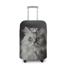 Чехол для чемодана 3D с принтом Кот и мышка , 86% полиэфир, 14% спандекс | двустороннее нанесение принта, прорези для ручек и колес | животные | кот | котенок | кошка | крыса | мышка | мышь | перс | персидский кот | серый