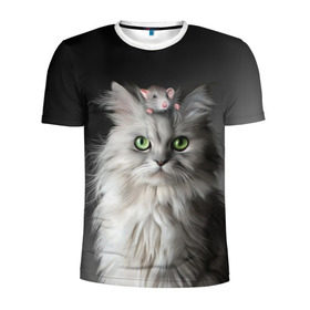 Мужская футболка 3D спортивная с принтом Кот и мышка , 100% полиэстер с улучшенными характеристиками | приталенный силуэт, круглая горловина, широкие плечи, сужается к линии бедра | животные | кот | котенок | кошка | крыса | мышка | мышь | перс | персидский кот | серый