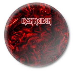 Значок с принтом Iron Maiden ,  металл | круглая форма, металлическая застежка в виде булавки | бас | британия | брюс дикинсон | гитара | группа | дева | железная | метал | нико макбрэйн | рок | стив харрис | хеви | яник герс