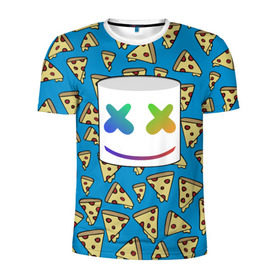 Мужская футболка 3D спортивная с принтом Marshmello Pizza , 100% полиэстер с улучшенными характеристиками | приталенный силуэт, круглая горловина, широкие плечи, сужается к линии бедра | 