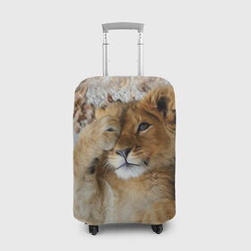 Чехол для чемодана 3D с принтом Львенок , 86% полиэфир, 14% спандекс | двустороннее нанесение принта, прорези для ручек и колес | дикая кошка | животные | кот | кошка | лев | львенок | львица | мордочка | природа | тигр | хищник