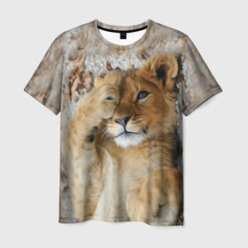 Мужская футболка 3D с принтом Львенок , 100% полиэфир | прямой крой, круглый вырез горловины, длина до линии бедер | дикая кошка | животные | кот | кошка | лев | львенок | львица | мордочка | природа | тигр | хищник
