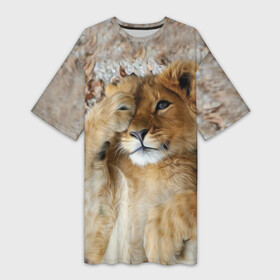 Платье-футболка 3D с принтом Львенок ,  |  | дикая кошка | животные | кот | кошка | лев | львенок | львица | мордочка | природа | тигр | хищник
