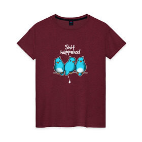Женская футболка хлопок с принтом Shit Happens , 100% хлопок | прямой крой, круглый вырез горловины, длина до линии бедер, слегка спущенное плечо | воробей | голубь | лапочка | милашка | милый | мимими | надпись | птица | птицы | птичка | юмор
