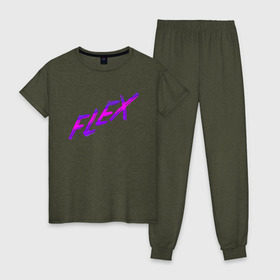 Женская пижама хлопок с принтом Flex , 100% хлопок | брюки и футболка прямого кроя, без карманов, на брюках мягкая резинка на поясе и по низу штанин | мода | новый дизайнер | прикольная надпись | прикольный текст | тренды | яркая футболка