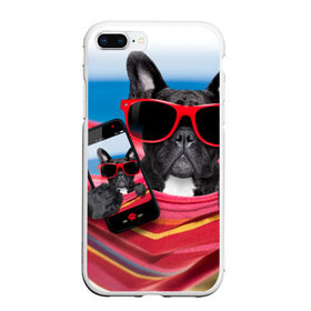 Чехол для iPhone 7Plus/8 Plus матовый с принтом бульдог , Силикон | Область печати: задняя сторона чехла, без боковых панелей | бульдог | отдых | очки | собака | телефон | черная собака
