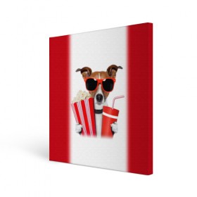 Холст квадратный с принтом собака-киноман , 100% ПВХ |  | Тематика изображения на принте: кино | отдых | очки | попкорн | собака | телефон | терьер