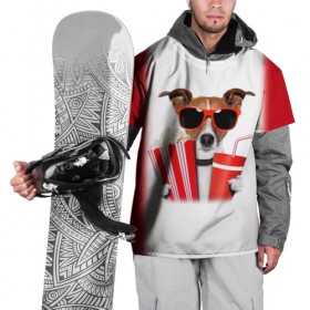 Накидка на куртку 3D с принтом собака-киноман , 100% полиэстер |  | кино | отдых | очки | попкорн | собака | телефон | терьер