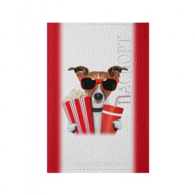 Обложка для паспорта матовая кожа с принтом собака-киноман , натуральная матовая кожа | размер 19,3 х 13,7 см; прозрачные пластиковые крепления | Тематика изображения на принте: кино | отдых | очки | попкорн | собака | телефон | терьер