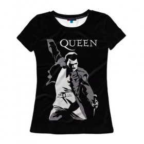 Женская футболка 3D с принтом Queen , 100% полиэфир ( синтетическое хлопкоподобное полотно) | прямой крой, круглый вырез горловины, длина до линии бедер | queen | брайан мэи | британская | группа | джон дикон | королева | роджер тейлор | рок | фредди меркьюри