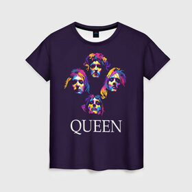 Женская футболка 3D с принтом Queen , 100% полиэфир ( синтетическое хлопкоподобное полотно) | прямой крой, круглый вырез горловины, длина до линии бедер | queen | брайан мэи | британская | группа | джон дикон | королева | роджер тейлор | рок | фредди меркьюри