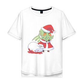 Мужская футболка хлопок Oversize с принтом Ктулху , 100% хлопок | свободный крой, круглый ворот, “спинка” длиннее передней части | chibi | padoru | ктулху | монстр | новый год | рождество | сthulhu | чиби
