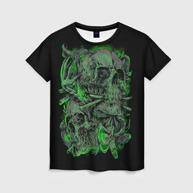 Женская футболка 3D с принтом Черепа , 100% полиэфир ( синтетическое хлопкоподобное полотно) | прямой крой, круглый вырез горловины, длина до линии бедер | dead | demon | devil | executioner | punisher | rap | rock | satan | skull | swag | каратель | палач | скелет | череп
