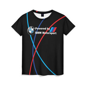 Женская футболка 3D с принтом Powered by BMW M , 100% полиэфир ( синтетическое хлопкоподобное полотно) | прямой крой, круглый вырез горловины, длина до линии бедер | bmw | bmw m | bmw performance | motorsport | powered by bmw m | powered by bmw motorsport | машина bmw | мотоспорт | спорт