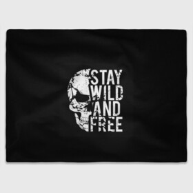 Плед 3D с принтом Stay wild and free , 100% полиэстер | закругленные углы, все края обработаны. Ткань не мнется и не растягивается | background | black | day of the dead | death | drawing | f | free | halloween | inscription | skeleton | skull | stay | symbol | text | wild | день мертвых | дикий | надпись | оставайся | рисунок | свободный | символ | скелет | текст | фон | хэлл