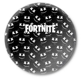 Значок с принтом FORTNITE x MARSHMELLO ,  металл | круглая форма, металлическая застежка в виде булавки | 2019 | armor | armour | cybersport | esport | fortnite | game | llama | logo | броня | игра | киберспорт | лама | фиолетовый | фирменные цвета | фортнайт