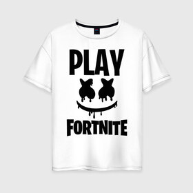 Женская футболка хлопок Oversize с принтом FORTNITE x MARSHMELLO , 100% хлопок | свободный крой, круглый ворот, спущенный рукав, длина до линии бедер
 | 2019 | armor | armour | cybersport | esport | fortnite | game | llama | logo | броня | игра | киберспорт | лама | фиолетовый | фирменные цвета | фортнайт