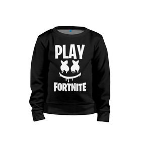 Детский свитшот хлопок с принтом FORTNITE x MARSHMELLO , 100% хлопок | круглый вырез горловины, эластичные манжеты, пояс и воротник | 2019 | armor | armour | cybersport | esport | fortnite | game | llama | logo | броня | игра | киберспорт | лама | фиолетовый | фирменные цвета | фортнайт