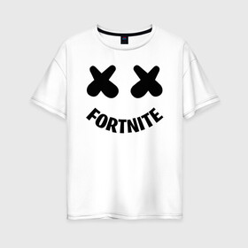 Женская футболка хлопок Oversize с принтом FORTNITE x MARSHMELLO , 100% хлопок | свободный крой, круглый ворот, спущенный рукав, длина до линии бедер
 | 2019 | armor | armour | cybersport | esport | fortnite | game | llama | logo | броня | игра | киберспорт | лама | фиолетовый | фирменные цвета | фортнайт