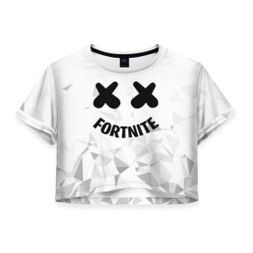 Женская футболка 3D укороченная с принтом FORTNITE x MARSHMELLO , 100% полиэстер | круглая горловина, длина футболки до линии талии, рукава с отворотами | 2019 | armor | armour | cybersport | esport | fortnite | game | llama | logo | броня | игра | киберспорт | лама | фиолетовый | фирменные цвета | фортнайт