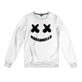 Женский свитшот хлопок с принтом MARSHMELLO , 100% хлопок | прямой крой, круглый вырез, на манжетах и по низу широкая трикотажная резинка  | dj | marshmello | usa | америка | клубная музыка | маршмелло | музыка | музыкант