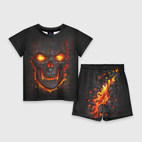 Детский костюм с шортами 3D с принтом Skull Lava ,  |  | dead | demon | devil | executioner | metal | punisher | rap | rock | satan | skull | swag | каратель | метал | палач | рок | скелет | череп