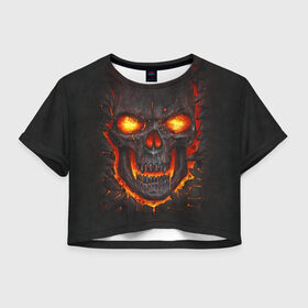 Женская футболка 3D укороченная с принтом Skull Lava , 100% полиэстер | круглая горловина, длина футболки до линии талии, рукава с отворотами | dead | demon | devil | executioner | metal | punisher | rap | rock | satan | skull | swag | каратель | метал | палач | рок | скелет | череп