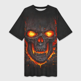 Платье-футболка 3D с принтом Skull Lava ,  |  | dead | demon | devil | executioner | metal | punisher | rap | rock | satan | skull | swag | каратель | метал | палач | рок | скелет | череп