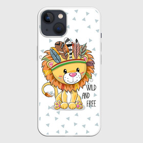 Чехол для iPhone 13 с принтом Wild and free. lion. ,  |  | animal | free | ki | lion | predator | toy | wild | белый | воин | грива | детский | дикий | животное | игрушка | индеец | красивый | лев | львёнок | малыш | милый | надпись | перья | повязка | раскраска | рисунок | свободный