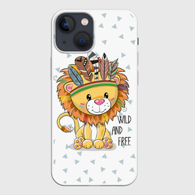 Чехол для iPhone 13 mini с принтом Wild and free. lion. ,  |  | Тематика изображения на принте: animal | free | ki | lion | predator | toy | wild | белый | воин | грива | детский | дикий | животное | игрушка | индеец | красивый | лев | львёнок | малыш | милый | надпись | перья | повязка | раскраска | рисунок | свободный