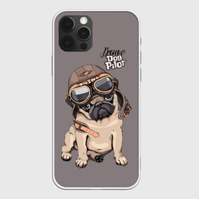 Чехол для iPhone 12 Pro Max с принтом Brave dog pilot , Силикон |  | Тематика изображения на принте: animal | beautiful | brave | childish | cute | dog | emblem | helmet | homemade | kid | pilot | pug | белый | детский | домашнее | животное | красивый | лётчик | малыш | милый | мопс | надпись | очки | пилот | рисунок | собака | текст | фон | хр