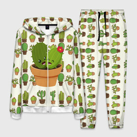 Мужской костюм 3D с принтом Прикольные кактусы , 100% полиэстер | Манжеты и пояс оформлены тканевой резинкой, двухслойный капюшон со шнурком для регулировки, карманы спереди | веселый кактус | зеленый | иголки | кактусы | колючий | летний | лето | настроение | прикольный | радостный | счастье | цветок | цветы | эмоции